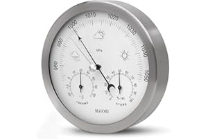 MAVORI® stazione meteo analogica - Barometro, Igrometro e Termometro 3in1 per interni ed esterni - barometro analogico in acciaio inox Ø 13,5cm con vetro acrilico dal design moderno