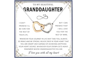 Tyniffer To My Beautiful Granddaughter Necklace Interlocking Heart Pendant Necklace To My Granddaughter Birthday Gifts Graduation Gift form Grandma Grandpa (White Card), Brass, No Gemstone