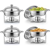 Wilprep 4 Pieces Food Warmers for Buffet Stainless Steel Round 5L Buffet Warmer with Heating Tray, Lids Chafing Dish for Rest