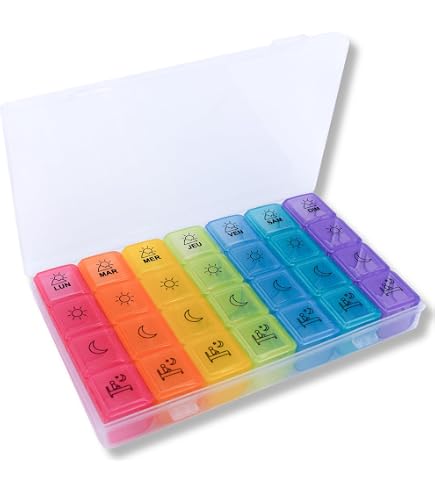 Alyvisun 7 Day Pill Box Organiser 4 Ties A Day, Weekly Tablet Box