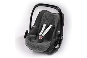 K. & N. SCHURWOLLE Baby Merino - Inserto universale per seggiolino auto, ovetto, passeggino, carrozzina, 100% lana vergine con 9 fessure per cinghie, alternativa alla vera pelliccia di agnello, colore: grigio