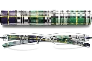 VEVESMUNDO Okulary do czytania dla kobiet i mężczyzn, kompaktowe, przenośne, małe, wąskie, nowoczesne, lekkie, bez obramowania, pomoc w czytaniu, przejrzysta praca, okulary w kwiaty, kratka z etui