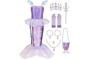 MELAND Mermaid Costume Kids, Princess Costumes for Girls Gift Aged 3-10, Little Mermaid Dress Up for Girls Halloween, Party