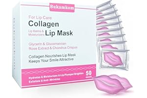 Bukamkom Collagen Lip Masks Bulk,Lip Mask Sheet Lip Care to Reduce Dark Lips and Lip Lines to Remove Dead Skin Moisture,Bulk Lip Masks Individually Wrapped (50)
