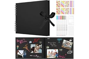 Aolso Album Photo Scrapbooking DIY 40 Pages Noires, Album Souvenir DIY, 29 x 21.5 cm, DIY Spirale Album Fait Main Bricolage Livre de Mémoire, Album de bébé, DIY Album Livre, Scrapbooking, Noir