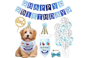 SKXEO Pet Birthday Party Decorations Kit - Dog & Cat Themed Banner, Hat, Bandana for Puppy & Kitten Celebration