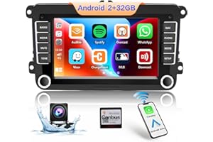 Hikity Android Radio Coche con GPS para VW Golf 5 6 Polo Passat Skoda con Apple CarPlay Inalámbrico [2G+32G] 7" Pantalla Táctil Autoradio Bluetooth con WiFi RDS FM SWC Hi-Fi Canbus AHD Cámara Trasera