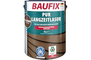 BAUFIX PUR Langzeitlasur palisander, seidenglänzend, 5 Liter, Holzlasur, für innen & außen, besonders haltbar, für alle Holzarten, witterungsbeständig