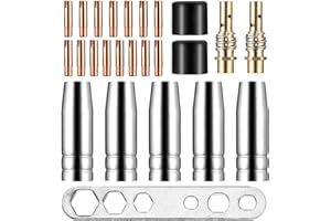 Tenbrachian 25 Pcs M6 MIG Welding Tips 1.0mm, Welding Torch Contact Tips, MIG Fit MAG MB15 15AK Welder Consumable Accessory, Fit 15AK MB15 MIG MAG Welding Torch Conical Nozzle Cup Gas Nozzles