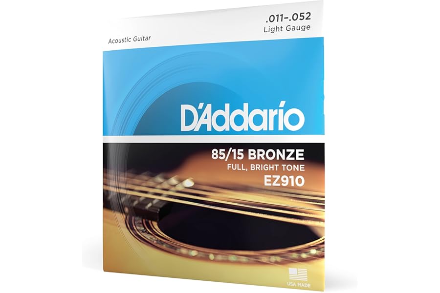 D'Addario Juego de cuerdas para Guitarra Acustica, EZ910 de bronce, Ligero,011' - 052'