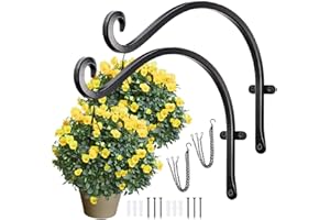 Lifreer 2 Pack 12 Inch Black Wall Hanging Hooks Heavy Duty Iron Wall Hang Basket Brackets Plant Hooks with 2PCS Hangings Chains for Hanging Bird Feeders Wind Chime Lantern