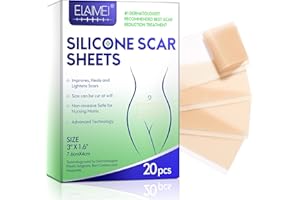 PEPHUCA Pansement Silicone Cicatrice Pour les Cicatrices Causées par la Césarienne, la Chirurgie, les Brûlures, les Chéloïdes, l'acné, etc. Rouleau de Cicatrice en Silicone (7.6CMX4CM, 20PCS)