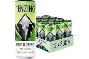 TENZING Natural Energy Drink, Plant Based, Vegan, & Gluten Free Drink, Lime & Mint, 330ml (Pack of 12) - Packaging may vary