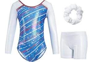 Gogokids Body da ginnastica per ragazze, a maniche lunghe, con strass, per bambini, con pantaloncini da ballo
