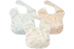 Little Dimsum Bavaglini Neonato Impermeabili con Tasca，Set di 3 Bavaglino Impermeabile per Alimentazione,Regolabile e Facile da Lavare per 6-36 Mesi(Coniglio&Foglie&Alpaca)