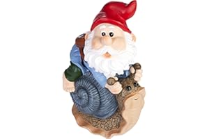 BRUBAKER Gnomo de Jardín en Concha de Caracol - Gnomo con Caracol Feliz - Figurilla de Jardín Divertida - Decoración Resistente a la Intemperie para Jardín y Camping - 24 cm