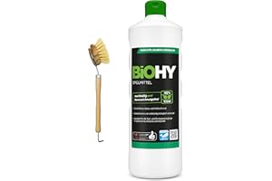 BiOHY Detersivo per piatti (Bottiglia da 1l) + Pompetta Dosatrice | Privo di sostanze chimiche nocive e biodegradabile | Formula lucida e dissolvente per grassi (Spülmittel)