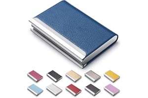 MAZYPO Business Card Holder, Luxury PU Leather Business Card Case Name Card Holder & Stainless Steel Multi Card Case - Wallet Credit Card ID Case, Slim Metal Pocket Card Holder with Magnetic Shut (Blue)