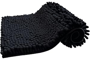 PAULA HOME TEXTIL HOGAR Y DECORACION Paula Home - Alfombra de Baño Chenilla de Pelo Largo | Antideslizante, Gruesa, Extra Suave y Absorbente | 100% Microfibra para Ducha y Bañera | Mod. Shaggy (Negro, 40x60cm)