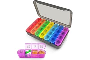 7 day Pill Box Organiser 4 Times Daily Medicine Storage Box,Cruxer Week Medication Tablet Organizer Moisture-Proof BPA Free Travel Dosette Box Dispenser Case to Hold Vitamins,Cod Liver Oil,Supplements