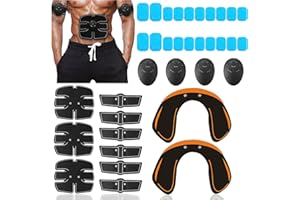 POCHY 35Pcs / Set EMS Elettrostimolatore Muscolare, Elettrostimolatore Addominali/Hip Trainer Glutei con 4 Controller e 20 Gel Pad per Addome/Braccio/Gambe/Glutei, Unisex