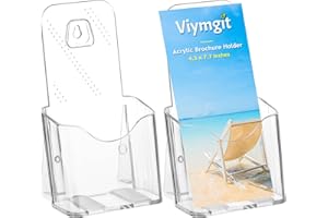 Viymgit DL Portrait Leaflet Holder, 2-Pack 1/3 A4 Size Clear Acrylic Brochure Display Holder, Wall Mount/Countertop Single Pocket Dispenser for Literature, Booklet, Flyer & Menu