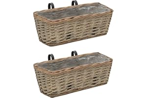PETSOLA Kstyhome Pelouses et Jardins Jardinage Pots et Cache-Pots Jardinière de Balcon 2 pcs Osier avec Doublure en PE 40 cm