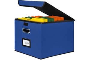 OKYDOKY Portable File Organizer Box with Lids, Collapsible Linen Hanging Filing Storage Boxes with Plastic Slide, Decorative Home/Office Filling System for File and Folders Storage (Folders not included)