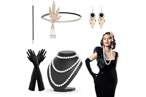 UMILKI 5 Stücke 20er Jahre Accessoires Damen,1920 Zubehör Set,Damen Great Gatsby Accessoires,20s Kostüm Damen mit Stirnband Halskette Ohrringe,Handschuh