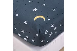 Chickwinu Spannbettlaken 140x200cm Kinder Matratzenschoner, Blauer Stern Mond Galaxis Bettlaken für Einzelbett Boxspringbett - 100% Mikrofaser Spannbetttuch Geeignet für bis 25-30 cm Matraze