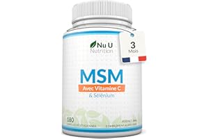 MSM avec Vitamine C et Sélénium - 180 Gélules Vegan - Méthylsulfonilméthane Haute Puissance - Fabriqué en Europe - Nu U Nutrition