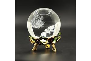 Eterspr Boule de Cristal Papillon de 60 mm, Gravée au Laser 3D Presse Papier, Boule de cristal, avec support, Décoration de table, Cadeaux pour femmes