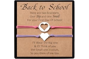 YELUWA 2 Pcs Bracelets à Breloques pour Fille/fils de la Mère, Maman et Moi, Cadeau de Rentrée Scolaire, Cadeau du Premier jour D'école, Avec Boîte-Cadeau, Carte de Souhaits pour la Rentrée Maternelle