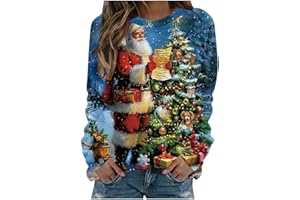 Nuoke Pull de Noel Femme,Pull Noel Femme,Bonhomme de Neige Wapiti décontracté et Confortable à Manches Sweats Longues et imprimé Tendance Femmes