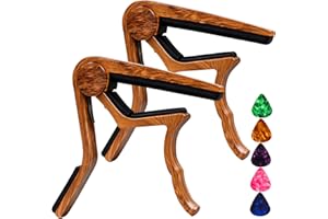 MUSO Capodastre pour guitare acoustique et électrique Capodastre pour guitare acoustique 6 cordes - Lot de 2 avec 5 médiators (bois)
