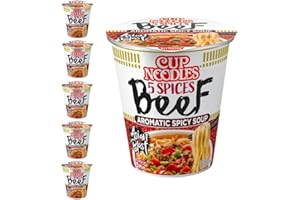 YIJIA | Pack 6 x 64grs Ramen Instantaneo Cup Noodles sabor Spiced Ternera - Aromatic Spicy Soup