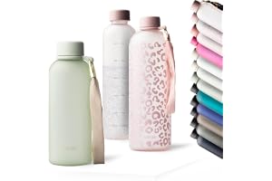 MAMEIDO Vattenflaska med tidsmarkering 600 ml (Desert Sage) | läcksäker, BPA-fri med avtagbar bärrem – dricksflaska för sport