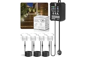 HIBOITEC 10Pcs Low Voltage LED Decking Lights, Waterproof IP67 Outdoor Decking Lights with Timer and Photocell Sensor, Dimmable Deck & Patio Lighting with Dusk to Dawn Sensor for Garden (Cool White)