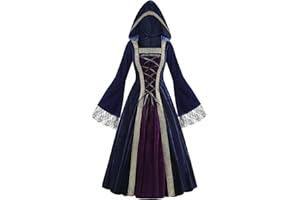 maxToonrain Medieval Costume for Women with Hooded，Adult Vintage Velvet Victorian Renaissance Dress Cosplay Party Halloween Costumes for Womens