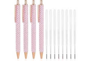 Bremorou 4 penne a sfera rosa, inchiostro nero, penne con cristalli scintillanti, penne fantasiose da donna