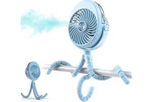 COMLIFE 2022 Updated Misting Baby Stroller Fan, 270° & 360° Pivoting Portable Fan, Battery Operated USB Fan, Handheld Misting Fan, with Flexible Tripod Clip on Car Seat Crib Bike Treadmill Bunk Bed, Blue