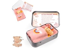 Vibbang Pocket Bear in Tin Box, Pocket Hug Plush Toys, Stuffed Animad Bear Doll, Little Brown Bear, Good Luck Gifts, First Day at School Gift, Inspirational Positive Ornaments Gift for Kids Friend