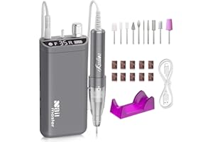 Kredioo Fresa per Unghie Professionale 35000RPM, Portatile e Ricaricabile, Trapano Elettrico, Rimozione Gel/Smalto, Lima Elettrica per Manicure e Pedicure, Kit 10 Punte Fresa Unghie, LED, Grigio