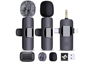 HMKCH Duale Kabellose Lavalier Mikrofone für iPhone, Android, Kamera, Laptop, PC, 4-in-1 Kabelloses Ansteckmikrofon für Videoaufzeichnung, Vlog, YouTube, TikTok