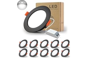 BAGZY Downlight Led Negro Techo Empotrable, 10x 5W Foco techo Redondo=50W (500 LM) 6000K (Luz Blanco Frío), IP44,Recorte 70-80mm, AC 220-240V,Foco de Techo Ultraplano para Dormitorio,Baño,Cocina