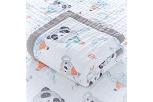 Hivia 110 * 110CM Couverture Bebe-Gaze de Coton 6 Plis Couverture Bebe Naissance，Cadeaux pour Les Nouveaux-nés Convient aux Bébés de Tous âges|Panda Gris