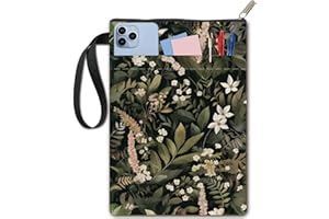 CRASPIRE Leaf Book Covers White Flowers Protector Plant Book Sleeve for Paperbacks Washable Fabric Cloth with Zipper and Extra Sleeve Pocket for Readers Lovers Classmate Gifts