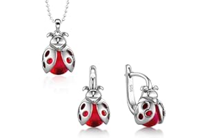 BUTTERFLY Set Gioielli Per Bambini Con Coccinella In Argento Sterling Con Collana Regolabile E Orecchini Pendenti