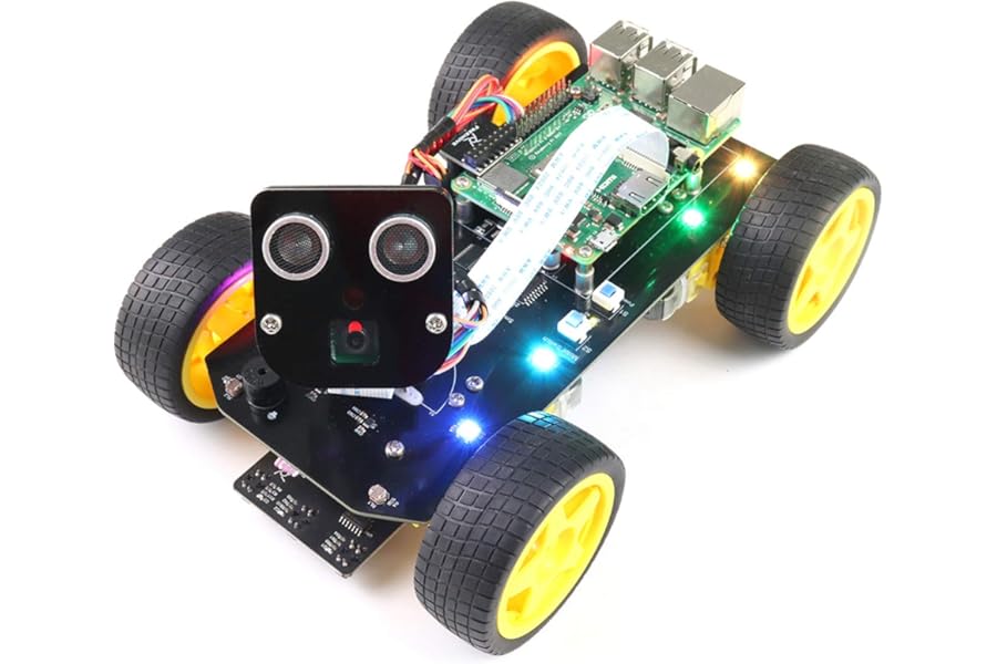 Freenove 4WD Smart Car Kit for Raspberry Pi 5 4 B 3 B+ Zero 2 W, Face Tracking, Line Tracking, Light Tracing, Obstacle Avoidance, App Control, Camera, Servo (Raspberry Pi NOT Included)