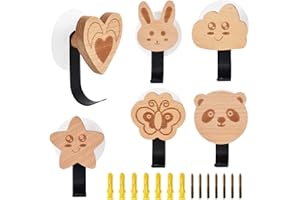 HNONOXY 6 Pcs Porte Manteau pour Enfant, Porte Manteau Mural Bois, Porte Manteau en Forme d'Animaux, Lapin, Panda, Amour, Papillon Porte Manteau Mural avec Vis, pour Armoire, Cuisine, Salle de Bains, Chambre